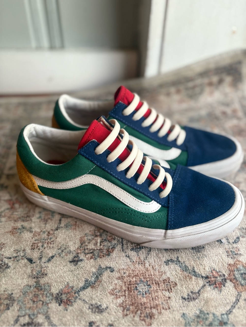 Mens 5.5 Womens 7.5 Vans Low Top Suede Colorblock Sneakers Rubber No Tie Laces